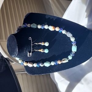 Handmade Amazonite necklace and earrings.  17.5" in length